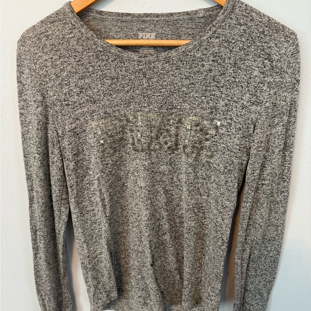 PINK Victoria's Secret Gray Marled Long-Sleeve Crew Sweatshirt, Medium